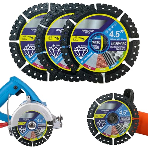 3Pcs Diamond Multi-Purpose Saw Blades-115mm/4.5 Heavy Duty Angle Grinder Discs Porcelain Cutting 1.2mm/0.05 Ultra Thin Wheel Disc for Cutting Granite Marble Concrete Tiles Plastic