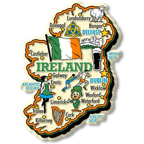 Ireland Map Fridge Magnet,Wall Decor, Irish Celtic Design with Cities, Green and Orange Decorative Art, Atlantic Coast Theme,3D Design MDF Wood 3-4inches Long,Hd Paper Print Laminate-image-3