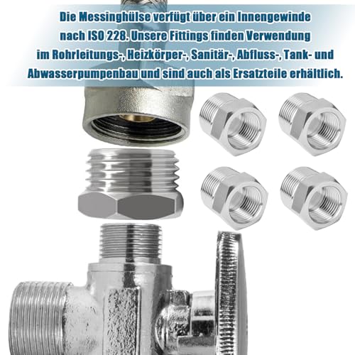 QZKJQDD 2 Stück Reduzierstück 1/2 auf 3/8, 2 Stück Adapter 1/2 auf 3/8 Zoll, Reduzierstück, Edelstahl Gewindefitting, Außengewinde-Innengewindeverbindungen, Geeignet für Industrie Usw Mit Lederring