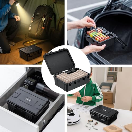 Hard Shell Battery Organizer Holder with Small Battery Tester, IP68 Waterproof Multi 82 Slots Batteries Vault Case for 40 AA & 12 AAA & 12 CR2032 CR2025 & 18 LR44 Button Cell/2 D Size Batteries Case by Kiorafoto - Image 9
