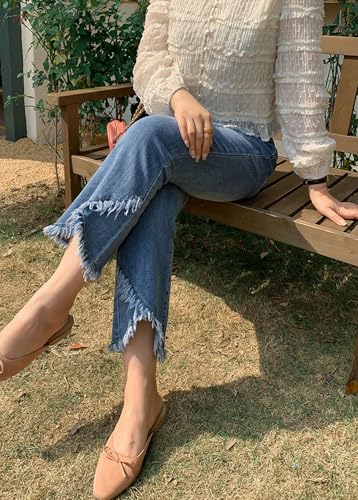 loveimgs Women Western Ripped Cropped Jeans Capris Denim Distressed Pants Stretch Crop Fringe Flare Jeans2