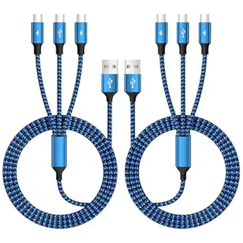 USB C Splitter Cables, Nylon Braided Multi Charging Cable, USB A to USB C Cable with 3 Type C Compatible with iPhone 16/15 Series, iPad Pro,‌ Galaxy S Series with Most Phones and More (2Pack 5FT)