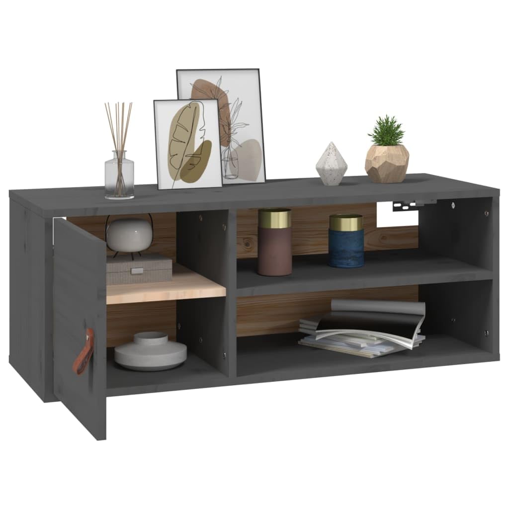 Armadietto da parete in legno di pino massiccio con 4 scomparti e porta per libri, DVD e decorazioni - Armadio rustico da parete con spazio per dispositivi multimediali