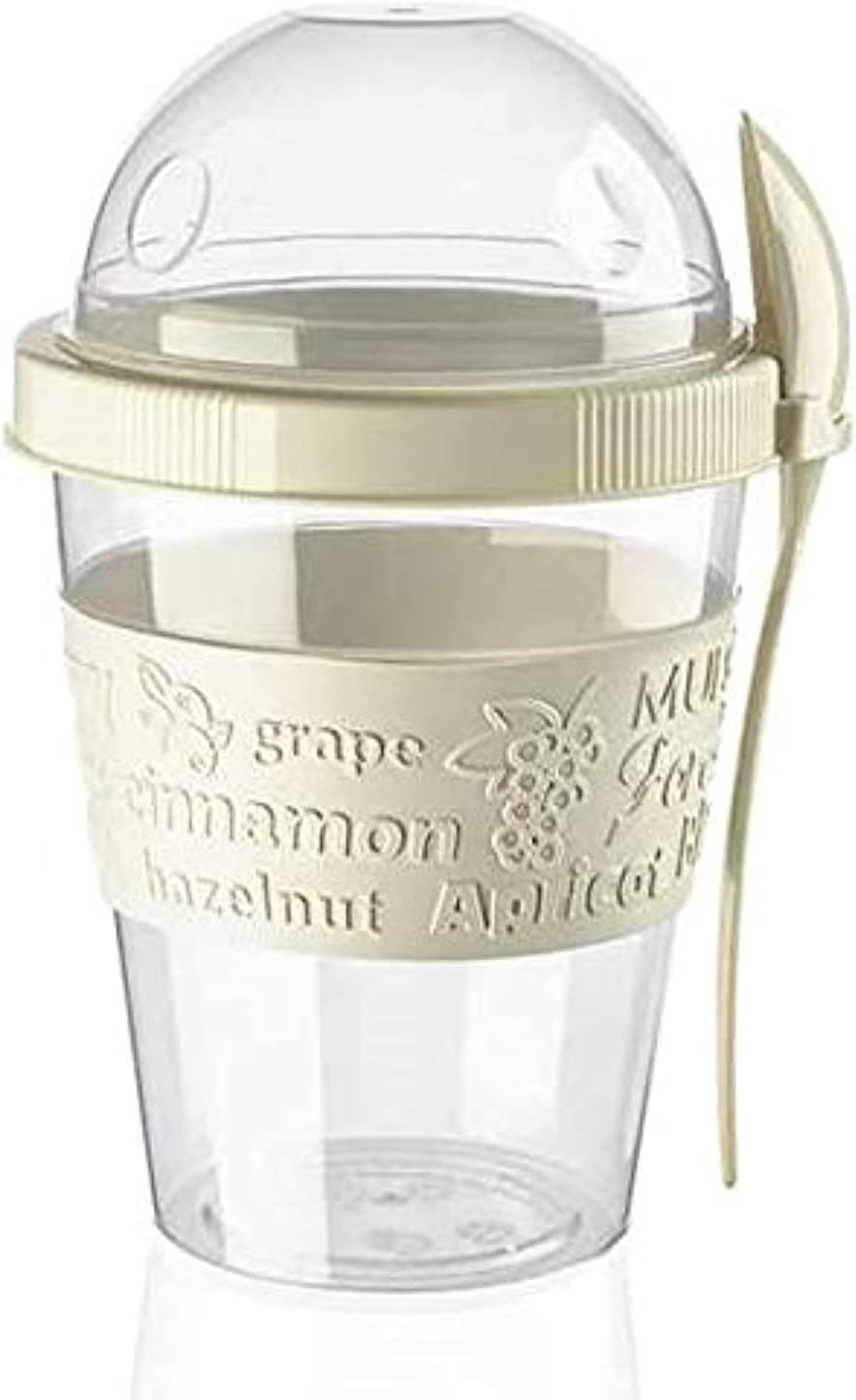 Titiz 20 oz Cereal On the Go Cups Portable Lux Yogurt Cereal To-Go Container with Top Lid Granola & Fruit Compartment (White)
