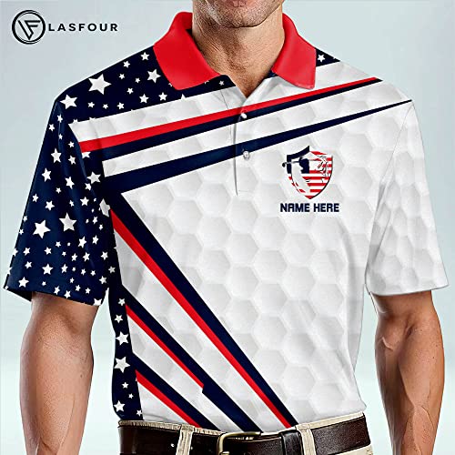 LASFOUR Personalized Funny Golf Shirts for Men, American Flag Men's Golf Shirts Short Sleeve, Patriotic Golf Shirts for Men4