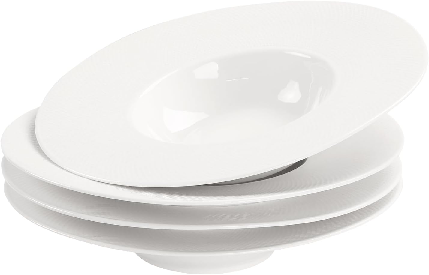 Soup Bowls, Pasta Bowls Plates, White Salad Bowls Set of 4, Embossed Porcelain Wide Rim Bowls, 10 Oz, Microwave & Dishwasher Safe, Best for foodies and restaurants 11.4 Inch Reticulated