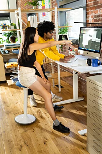 Image of Fully Luna Standing Desk and Task Stool - Ergonomic Balance Office Wobble Chair - Slip-Resistant Rubberized Base (White Base, Fern Green Cushion)