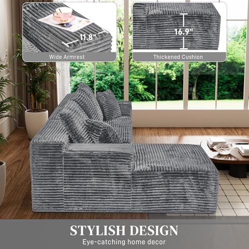 Image of 108 inch Boneless Couches for Living Room, L Shaped Comfy Cloud Modular Sectional Memory Foam Deep Seat Boneless Couch, No Assembly Required Boneless Sofa for Living Room with Left Facing Chaise, Grey