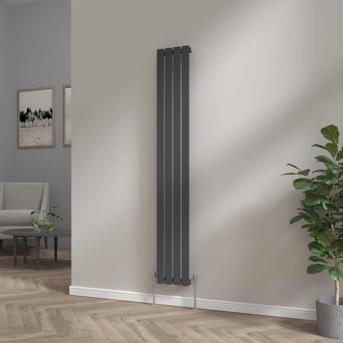 NRG 1800x272 Vertical Column Designer Radiator Black Single Flat Panel โ image 1