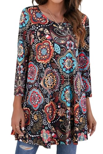 Enmain Damen Tunika Langarm Große Größen Elegant Blusen Tuniken Für Frauen Weihnachten Festliche Bluse Long Oberteil Shirt,Mehrfarbig,XXL
