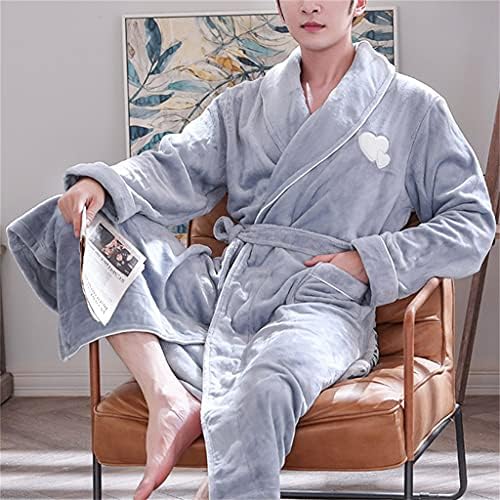 UXZDX CUJUX Bathrobe Men’s Autumn and Winter Lengthened and Thick Nightgown Plus Size Flannel Soft and Warm Home Service (Color : A, Size : XL Code)