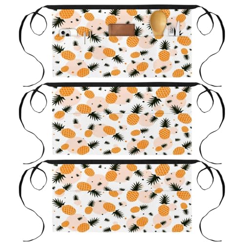 Tablier court de cuisine 3 poches lot de 3 anti-taches pour bar et ménage