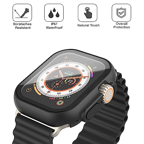 Image of Misxi [2 Pack] Waterproof Case with Button Designed for 49mm Apple Watch Ultra 2 / Ultra, Anti-Fall Protective Hard PC Cover with Tempered Glass Screen Protector for iWatch, Matte Black