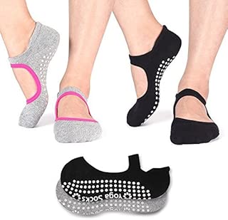 Non Slip Socks Cotton Yoga Socks Pilates Ballet Socks Dance for Women Men 2 Pack(Black & Grey)