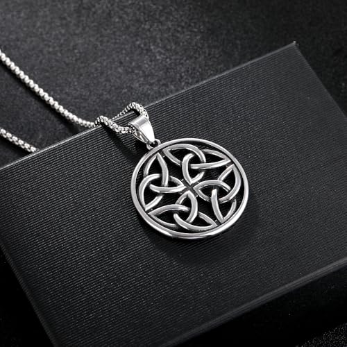 TURTLEDOVE Celtic Knot Trinity Necklace, Celtic Knot Round Cage Pendant, Stainless Steel Good Luck Irish Jewelry4