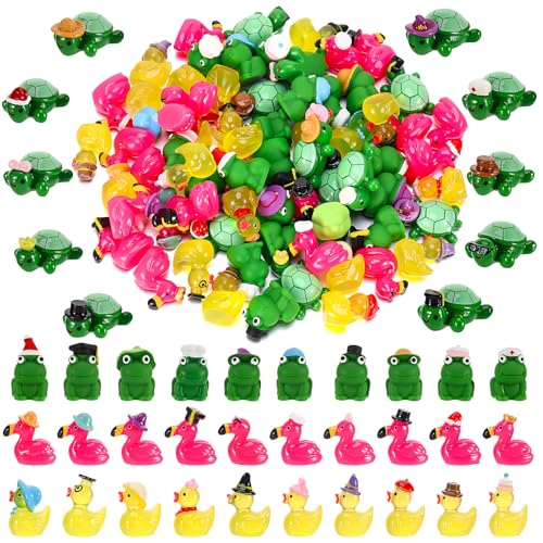 GGSTDDUP 80 Pcs Mini Resin Animals Tiny Ducks Miniature Flamingo Figurines Frog Figures Mini Turtle Animals Figures to Hide for DIY Crafts Fairy Garden Dollhouse Accessories Cake Decor (40 Styles)