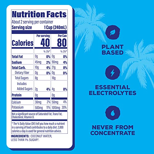 C2O The Original Coconut Water W/ Nutrients & Electrolytes, Rejuvenating Plant-Based Hydration, The Original, 16.3Oz Cans (8-Pack) #TOP3