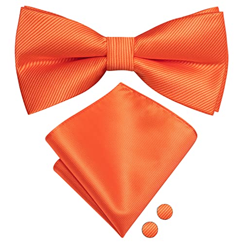 Image of Hi-Tie Bow Ties for Men Pre-Tied Pocket Square with Cufflinks Mens Bowtie Sets for Wedding Formal Party