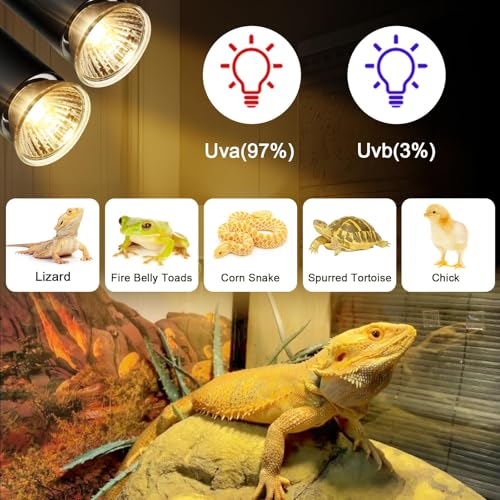 Image of Turtle Heat Lamp for Reptile,UVA Light for Turtle,Bearded Dragon Basking Light Bulbs,Dimmable 360Gooseneck Heating Lamp,with E26 Bulb (25W*2，50W*2)