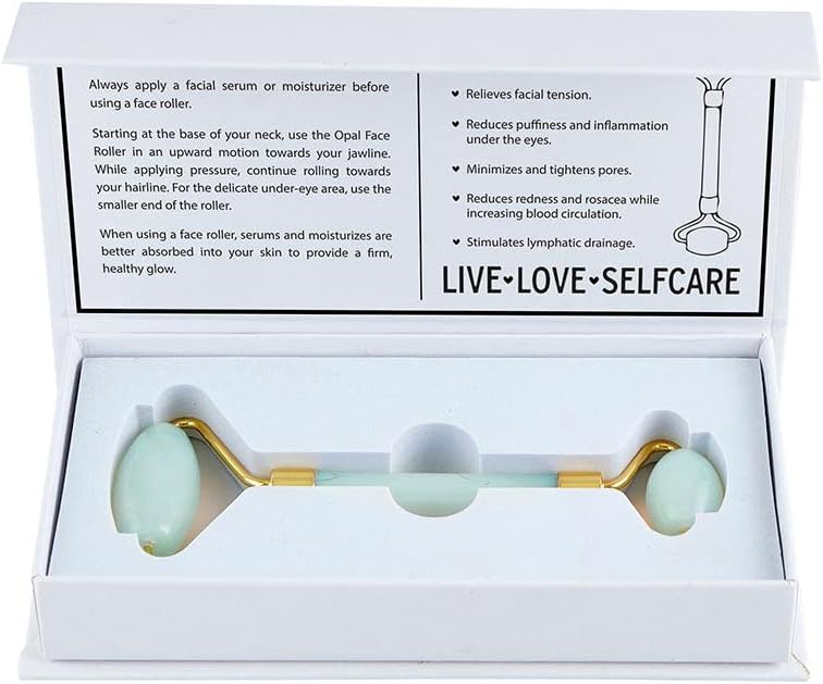 Bella Sleep + Spa Double-Ended Face Roller Opal Stone Facial Tool, 5.125" Long, A Little Love
