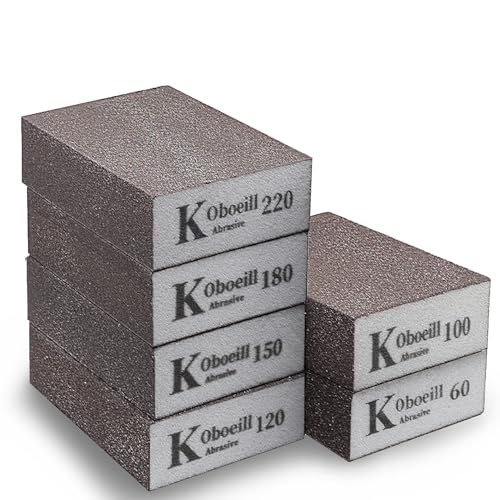 Sanding Block 6 Pcs, Sanding Sponges with 6 Grits (60,100,120,150,180,220) Coarse/Medium/Fine/Superfine Wet and Dry Dual-use Abrasive Pads, Washable and Reusable Sandpaper for Wood Walls Metal