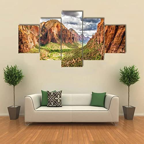 Paysage d'arbres alpins imprimé sur toile 5 pièces pour salon moderne grand format 100 x 50 cm