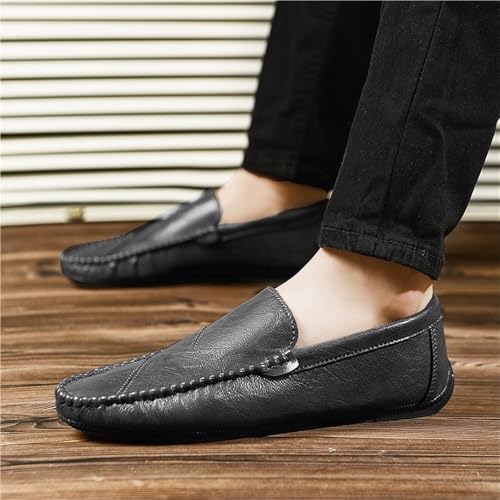 Mens Solid Color Vegan Leather Loafer Shoes Flat Heel Lightweight Flexible Outdoor Prom Slip-ons2