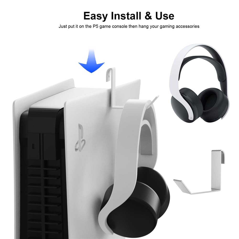 Soporte de pared consola de élite para PS5/PS5, soporte de pared de carga para mando doble con cable de carga magnético 2 en 1 y colgador de auriculares