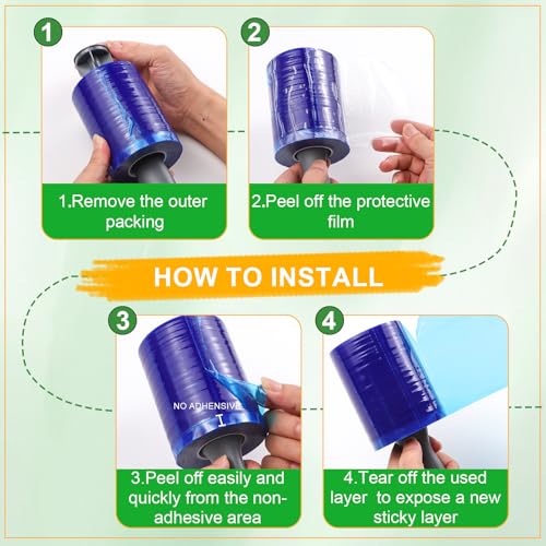Lint Roller for Pet Hair 500 Sheets Extra Sticky Pet Hair Remover for Clothes Furniture Carpet Cleaner Cars Dogs Travel-Friendly Grip Handle Blue - Image 5