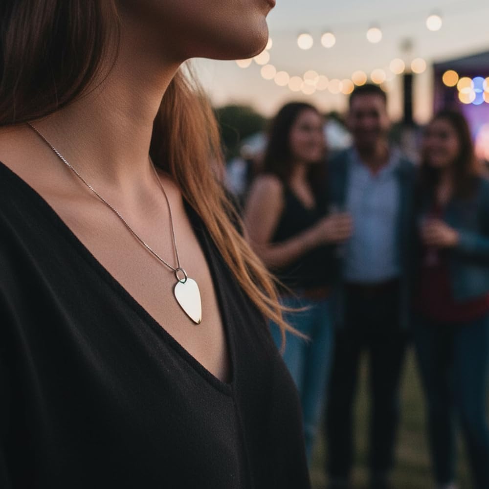 Collana con Ciondolo Plettro Chitarra in Argento Sterling 925 Incisione Personalizzata Inclusa