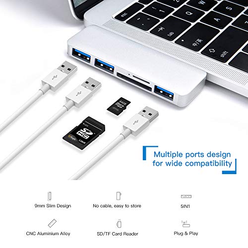 Andoer Adaptador de conversor 5IN1 USB-C multi-porta para USB 3.0 Type-C Leitor de cartão SD TF Plug