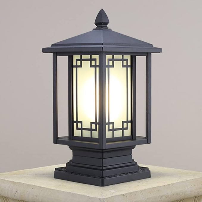 AAOTE Lawn Pillar Lamp Europese Outdoor Column Lamp IP65 Waterdichte Post Light Park Pavilion Patio Light Garden Wall Glass Porch Light Vloerlamp Street Lantern (Color: Black)