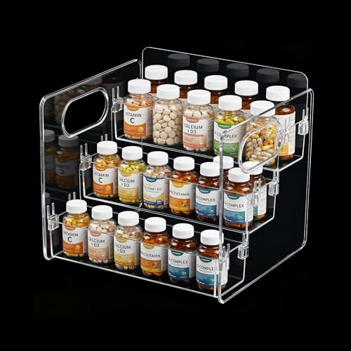Wiojtry 3-Tier Vitamin Storage Organizer Organizer for Vitamin Bottles And Medicine Bottle Vitamin Bottle Organizer for Countertop Bathroom Cabinet Storage Items Are Clearly Visible (1)