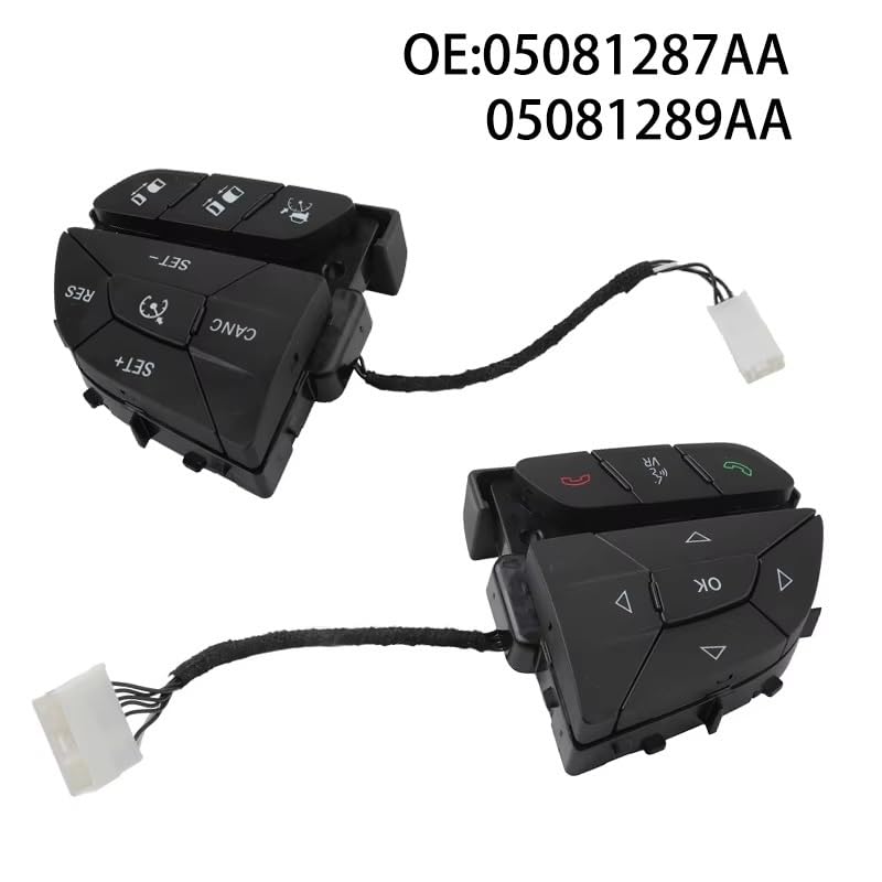 Cruise Control Switch 05081287AA 05081289AA Car Steering Wheel Control Switch for Chrysler 200 300 for Pacifica for Challenger for Jeep for Cherokee(A Pair)