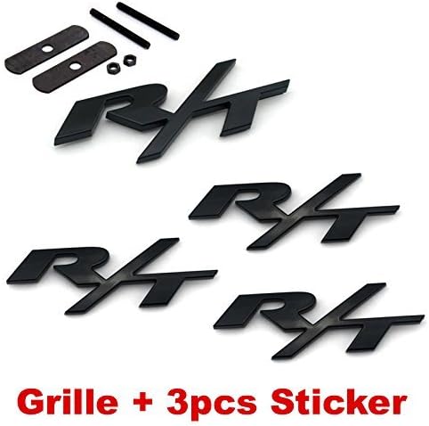 LZLRUN Compatible with 4pcs B182 Black RT R/T Grille + 3pcs Emblem Decal Badge Sticker for Dodge Charger Ram 1500 Challenger Jeep Grand Cherokee