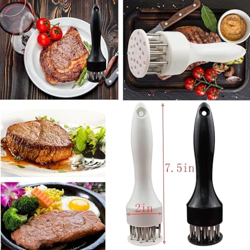 Image of Meat Tenderizer Tool, Stainless Steel Needle Ultra Sharp Blades, Better Tool for Tenderizing Beef Chicken Steak Veal Pork Poultry BBQ & Marinade Than Hammer Mallet (White)