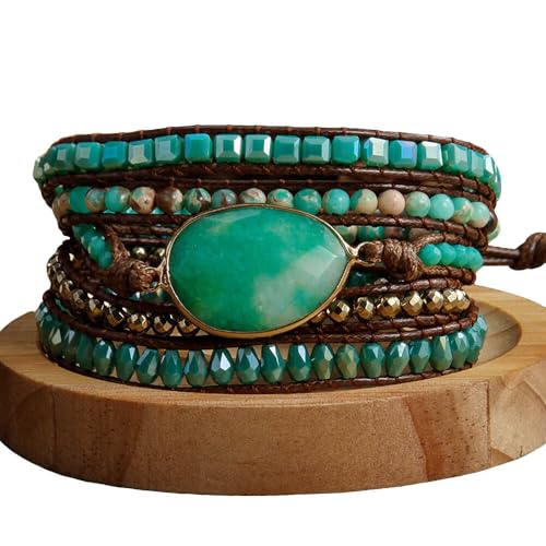 Image of Boho Stone Wrap Bracelet for Women,Turquoise Beaded Bracelet Jewelry Gift