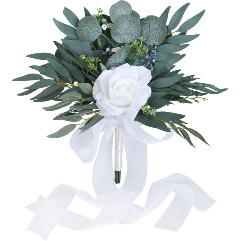 HUFFA Artificial Wedding Bouquet - Bride Holding Flowers - Faux Floral Arrangement for Bridesmaids and Home Decoration