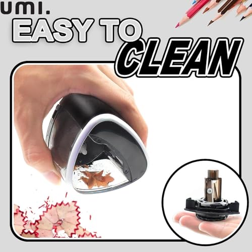 Image of Amazon Brand - Umi Electric Pencil Sharpener, Portable Battery-Powered Sharpener with Transparent Shavings Box, Fits 6-8mm Pencils, Dual Automatic & Manual Modes for School, Office, Home Use (Black)