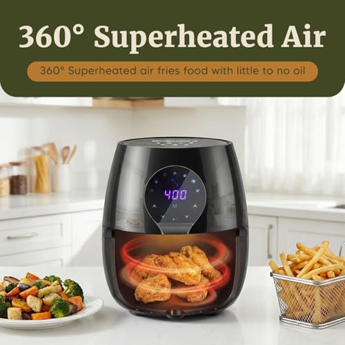 Image of Elite Gourmet EAF5317D 5.3Qt Air Fryer, PFOA /PTFE Free, 1350W, Black