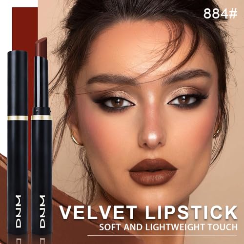 Image of evpct Dark Brown Velvet Matte Lipstick, High Pigmented Slim Lipstick Long Lasting Waterproof for Women Gift, Velvet Silky Lip Stick Stain Color Makeup Blendable 24 Hours Original Makeup Labiales, 884#