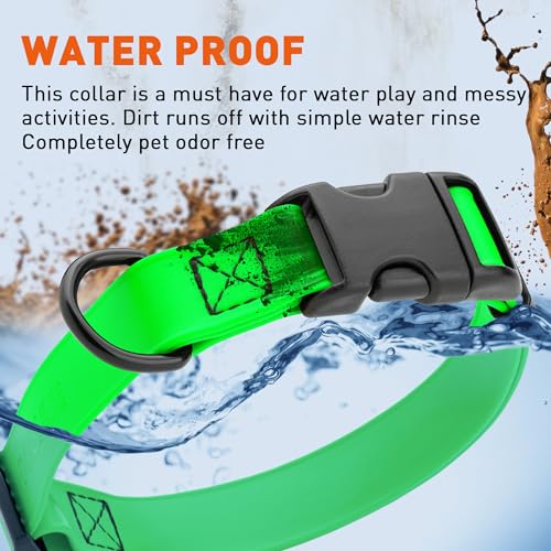 Image of Dogline Biothane Waterproof Dog Collar with Quick Release Buckle Strong Coated Nylon Webbing with Odor- Proof for Easy Care Easy to Clean Fits Small Medium Large Dogs, Lime Green 1 inch W 15-25 inch L