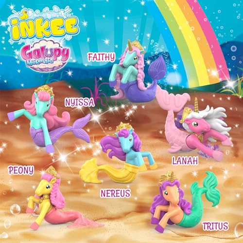 INKEE Pack de 3 Bombas de baño para niños con figura Sorpresa de Galupy Mermaid, baño con aroma a algodón de azúcar, Color rosa o verde, 100g - imagen 5