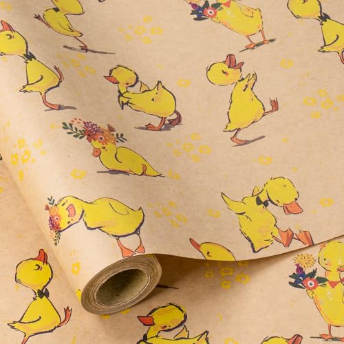 RUSPEPA Kids Kraft Wrapping Paper Roll Mini Roll Adorable Little Ducks with Flowers Gift Wrap Spring and Summer Wraping Paper for Kids Boys and Girls 17 Inches x 16.4 Feet