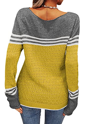 Image of Danedvi Womens Fall Fashion 2026 Sweaters Colorblock Lightweight Striped Crewneck Winter Trendy Pullover Tops