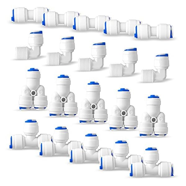 Ronaqua Snabbanslutnings infästningsbeslag för att fästa 1/4 tum OD vattenrör för omvänd osmos system och vattenfilter set med 20 (typ L T Y I Combo)