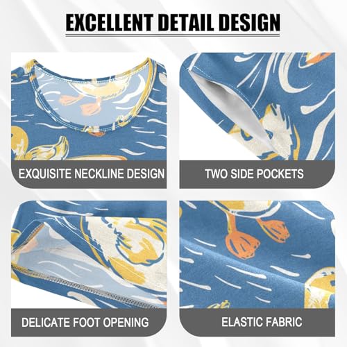 ALAZA Duck Surfboard Blossom Pajamas Short Sleeve 2 Piece Sleepwear Top and Bottom Pajama Set Unisex4