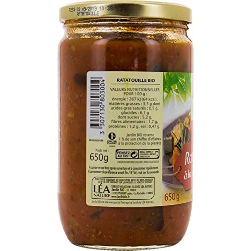 JARDIN BIO ETIC - Ratatouille Bio - Plat cuisiné végétarien 100% bio - 650g - Idéal pour les repas sains et équilibrés - Alimentation bio de - Lot De 3 - Vendu Par Lot