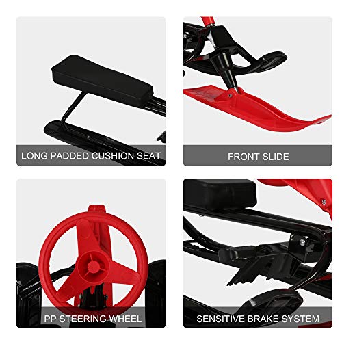 Lonabr Snow Racer Sled Durable Steel Frame Slider Board Classic Snow Runner Bike Sled With Steering Wheel And Twin Brakes For Kids Teenagers (Red) #TOP5