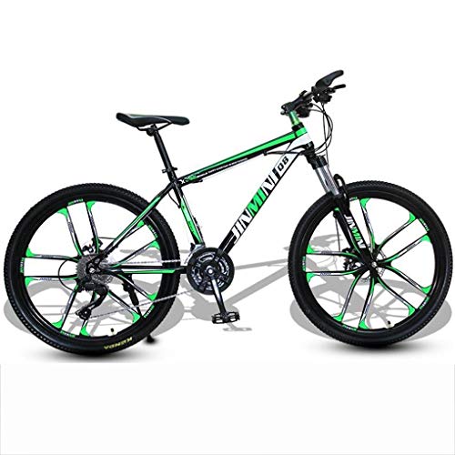 JLRTY Mountainbike Mountainbike, 26 Zoll Männer/Frauen Hardtail Bike Carbon Stahlrahmen Doppelscheibenbremse Und Vorderradaufhängung (Color : Black+Green, Size : 21 Speed)